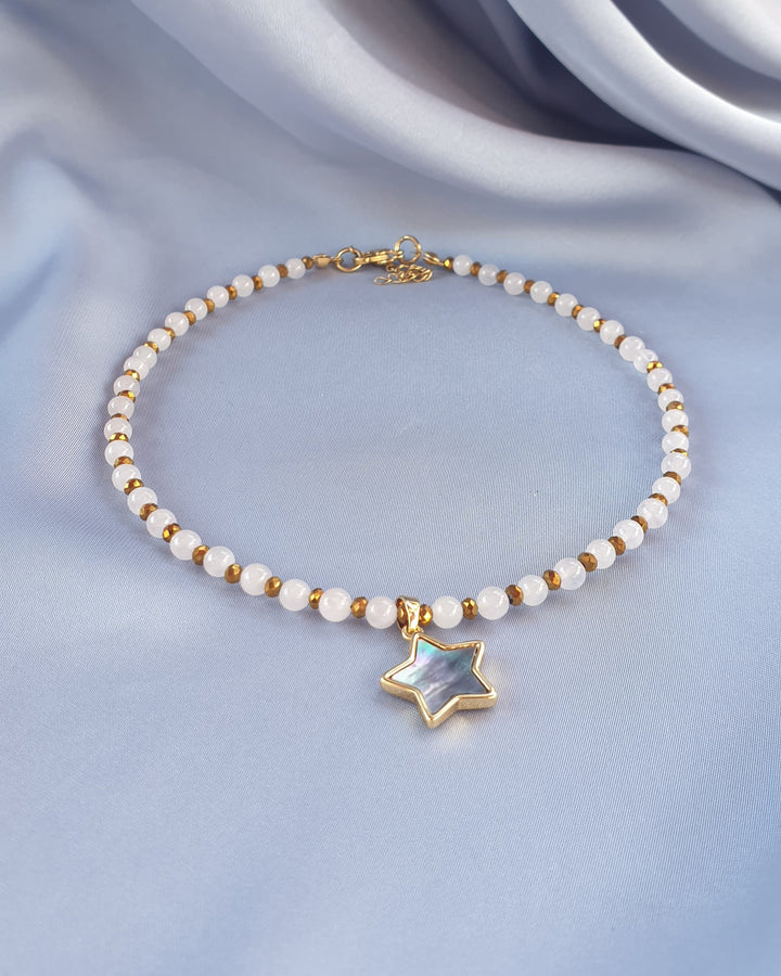 عقد روز كوارتز وصدف الابالون | Rose quartz & abalon necklace