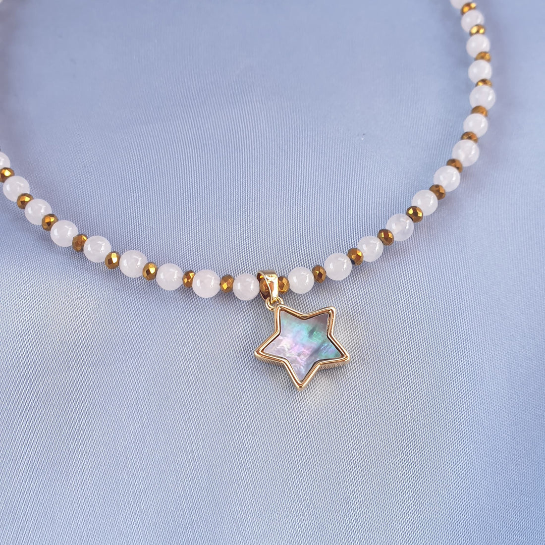 عقد روز كوارتز وصدف الابالون | Rose quartz & abalon necklace