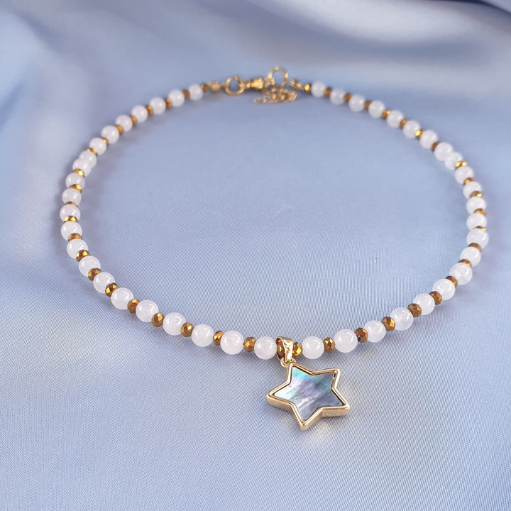 عقد روز كوارتز وصدف الابالون | Rose quartz & abalon necklace