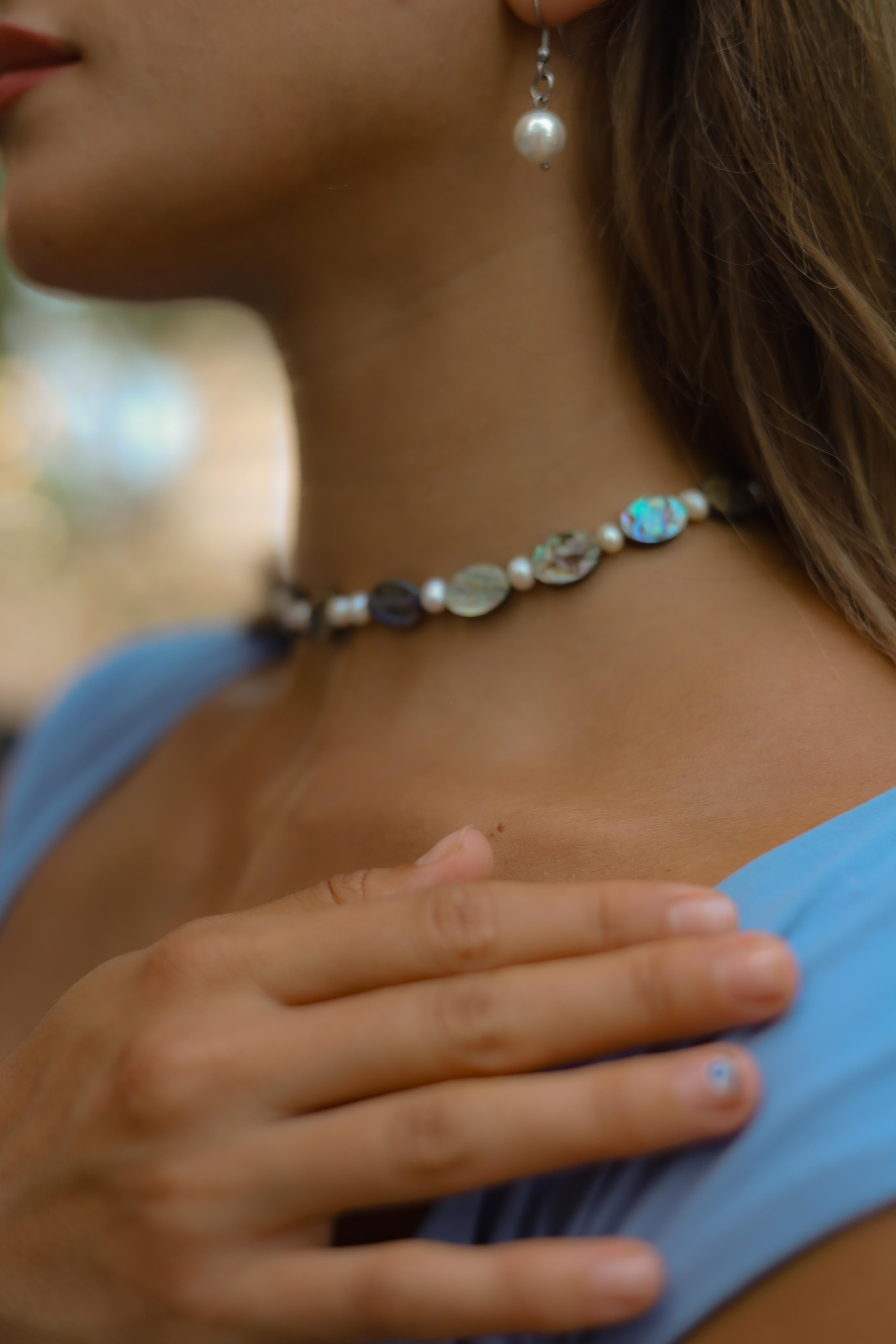 عقد صدف الابالون واللؤلؤ الطبيعي| Abalone shell & pearls necklace