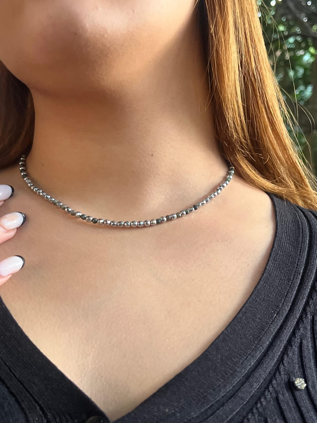 عقد بريهنيت وهيماتيت | Prehenite necklace