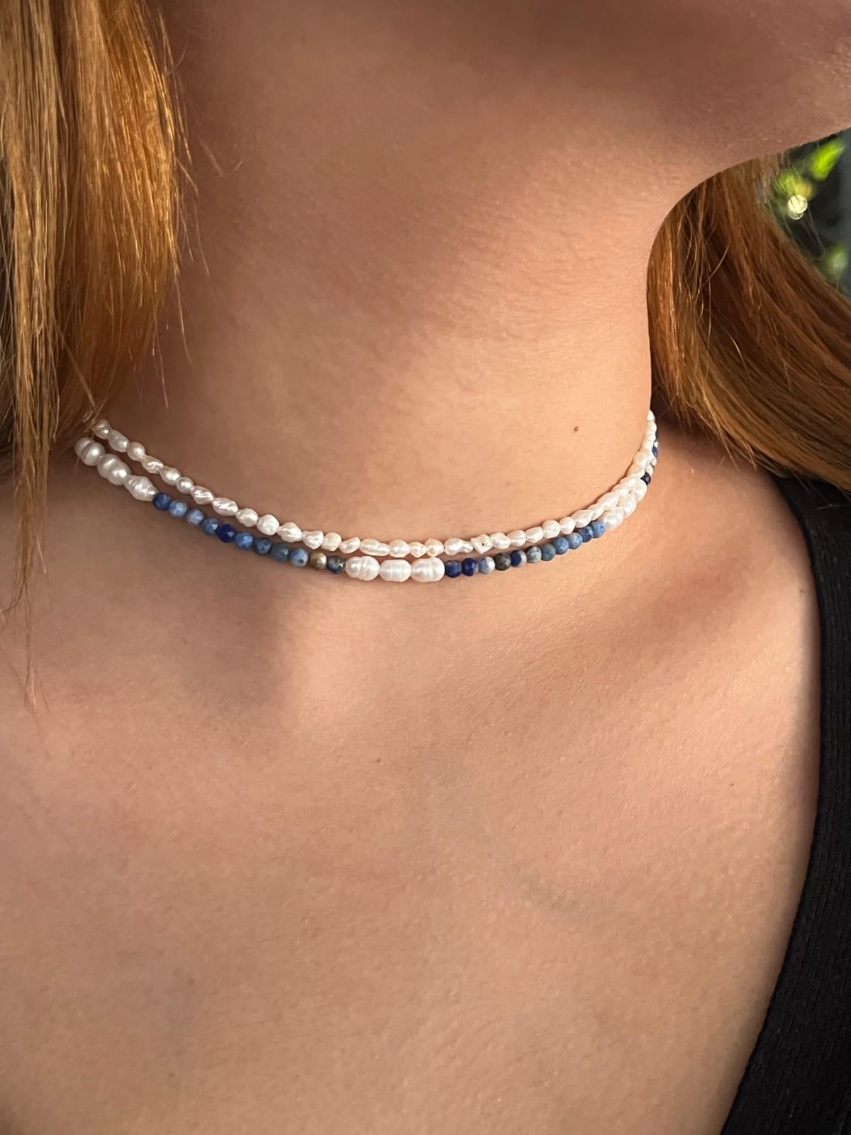 عقد حجر اللازورد واللؤلؤ | Lapiz & pearls necklace